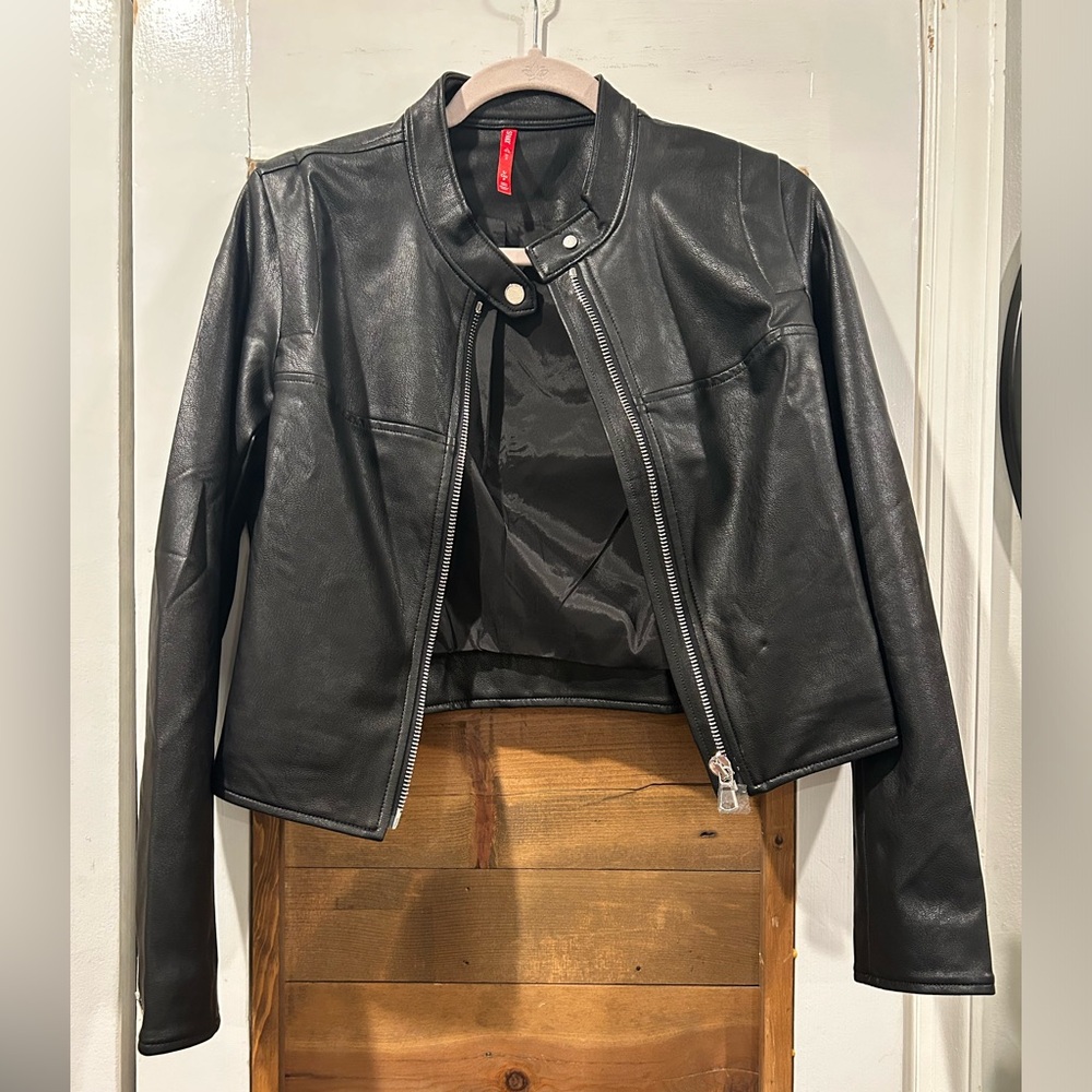 SPANX Sleek Black Leather Jacket